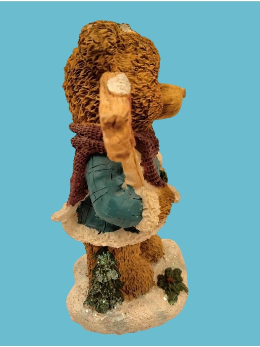 Christmas Bear Figurine Holding Joy Sign Blue Coat Hat Resin Holiday Decor - Picture 2 of 7